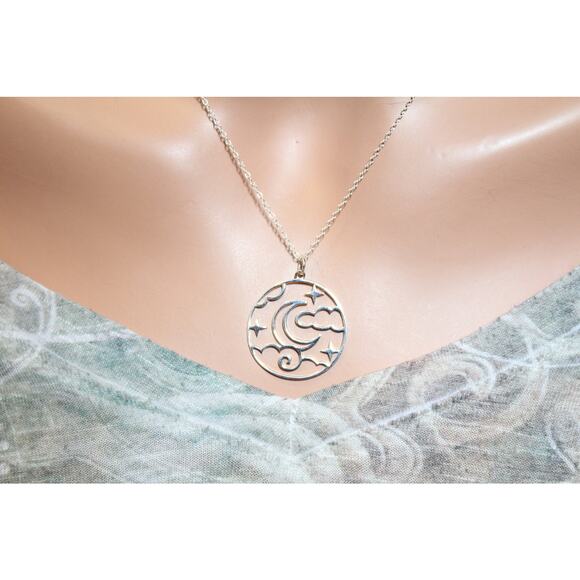 Sterling Silver Openwork Night Sky Pendant Necklace - Picture 3 of 5